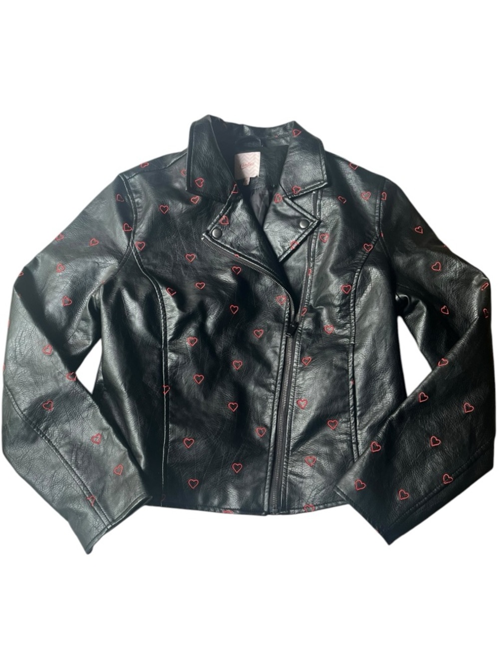 Candies embroidered Faux Leather Heart-Print Moto Jacket - Women's